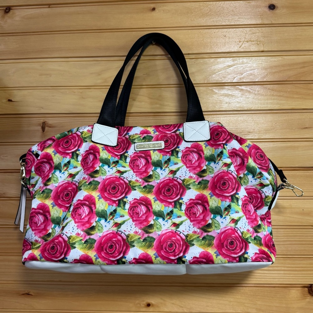 Juicy Couture Pink Floral Roses Tote Bag with Black Handles
